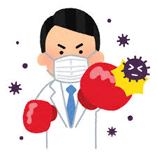 ウイルスと戦う人のイラスト（白衣の男性） | かわいいフリー素材集 ...