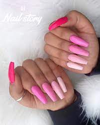 50 Shades Of Pink Gradient Pink Color Schemed Coffin Nails Nails Pink Acrylic Nails Arylic Nails Valentines Nails Acrylic nail designs can be created with a blend of matte black and shiny silver. pinterest