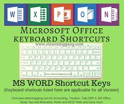 Shortcut Keys In Ms Word Microsoft Word Tutorial Elearninggang Com