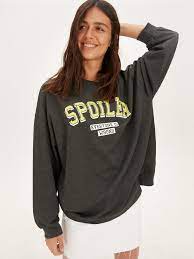 Gri Yazi Baskili Sweatshirt Lc Waikiki Kadin Pamuk Gri