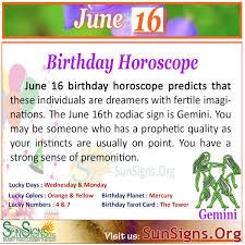June 13, 2021 1.5k views; Sunsigns Org On Twitter June 16 Birthday Horoscope Predicts That These Individuals Are Dreamers With Fertile Imaginations Https T Co Tyhc1upiwf Horoscope Astrology June 16 Birthdaypersonality Https T Co Sqrkgaspwk