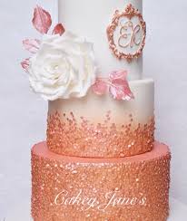 18th Birthday Rose Gold Cake Ideas Rose Gold Sequin Ombre Cake With Full Blown Sugar Rose Motif Chocolatecake 18thbirthday Rosegold Ombre Festa Da Estrela Bolo Aniversario