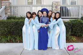 Blue Vietnamese Bridesmaid Dresses Ao Dai đam Cưới