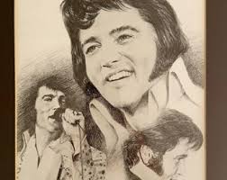 Elvis Presley Lithograph 32x21 Signed James Glenn Thurman VTG 70s Spiritual  Art