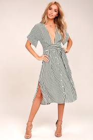 Faithfull The Brand Mustang Olive Green Striped Midi Dress