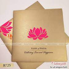 Magenta Lotus Design On Grey Gold Card Sheet Looks So Amazing You Fall In Indian Wedding Cards Hindu Wedding Invitation Cards Indian Wedding Invitation Cards