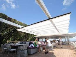Juvia Restaurant Miami Beach Retractable Awning The En Fold Is Installed With Sefar Architecture Te Rooftop Terrace Design Penthouse View Outdoor Restaurant