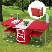 Camping Hacks Rolling Cooler With Table And 2 Chairs Camping Table Picnic Table Diy Outdoor Table