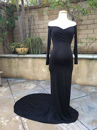 Black Baby Shower Dress Black Long Sleeves Off Shoulders Jersey Slim Fit Maternity Gown With Long Trai Maternity Photo Props Senio Fitted Maternity Dress Baby Shower Dresses Dresses