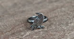 Black Bird With White Ring Around Neck Raven Ring Sterling Silver Crow 925 Black By Jojoaillerie Sterling Silver Rings Silver Sterling Silver