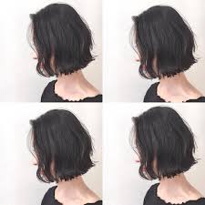 あごラインのくせ毛風リトルブラックボブ くせを活かしたブローいらずのスタイル パーマぽさがダークトーンボブにヌケ感を出します カット 7200 hair bob shima shimaplus1 シマ クルーエル 外ハネボブ fudge ウェーブ tokyo hair hairy