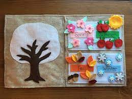 4 seasons quiet book page preschool learning activity spring summer fall winter decorate the tree flowers quiet books elisi fikirleri egitimsel elisleri