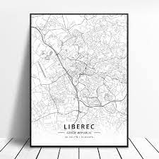 Minutě, kdy si na centr. Liberec Prag Plzen Tschechische Republik Leinwand Kunst Karte Poster Wand Malerei Fur Wohnzimmer Wohnkultur Rahmen Decorative Shelves Aliexpress