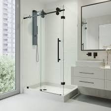 Let S Fall In Love With The Vigo Winslow Frameless Sliding Door Shower Enclosure With Left Drain Base Black Shower Doors Shower Doors Shower Sliding Glass Door