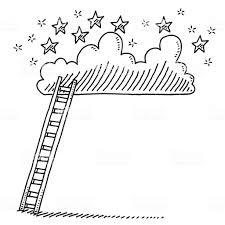 Hand Drawn Vector Drawing Of A Ladder Up To A Cloud With Stars Cloud Drawing Drawings How To Draw Hands