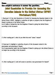 Imperialism American Annexation Of Hawaii Primary Source Worksheet Primary Sources American Worksheets