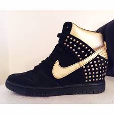 Black And Gold Nike Shoes High Tops Nike Dunk Sky Hi Studs In Black Metallic Gold Nike Gold Black Metallic Nike Dunks