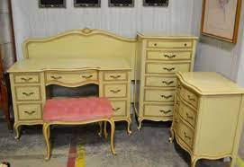 This stunning 6 piece french provincial bedroom set has been refinished in a delicate muted gray called 'lazy linen' with gold highlighting throughout. 5 Piece Drexel Touraine French Provincial Bedroom Set French Provincial Bedroom French Provincial Bedroom Set French Provencial Furniture