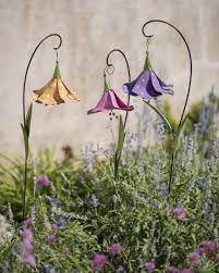 Metal Flowers Trumpet Flower Decorative Garden Stakes Set Of 3 Decorative Garden Stakes Garden Art Garden Crafts