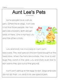 Aunt Lee S Pets Kidspressmagazine Com First Grade Reading Comprehension Reading Comprehension Worksheets Reading Comprehension Grade 1