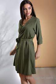 2020 Gunluk Elbise Modelleri Yesil Kisa V Yakali Belden Kusak Baglamali Kiyafet Kombinleri Elbise Modelleri Elbise The Dress