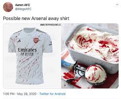 The home kit arsenal dream league soccer is excellent. Arsenal S Away Shirt For 2020 21 Compared To Patrick Bateman S Blood Spattered American Psycho Coat Daily Mail Online