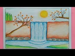 Gambar mewarnai air terjun (pdf). Cara Menggambar Pemandangan Alam Air Terjun