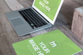 Laptop And Paper On Desk Mockup Mediamodifier Online Mockup Generator Mockup Desk Mockup Laptop