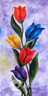  Contoh Lukisan Bunga Tulip Merah Kuning Biru Lukisan Bunga Lukisan Gambar Bunga