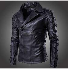 Rebelsmarket Mens Punk Zipper Side Lace Up Faux Leather Motorcycle Biker Jacket Jackets 5