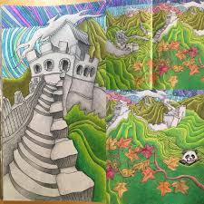 With its combination of wall, trenches and natural barries (such as mountains), the wall extends over 5,500 miles. The Great Wall Of China From The Magical City Lizzy Mary Cullen Colorear Coloringbook Themagicalcity Lizz Coloring Books Christmas Coloring Books Magical