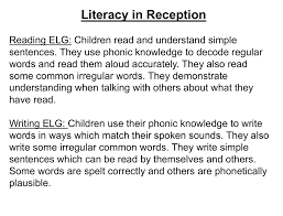The next problem is how you would quantify spelled phonetically. Literacy In Reception Reading Elg