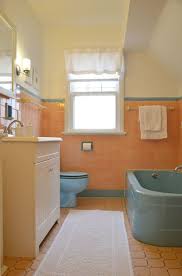 Peach And Blue With Blue Bathtub 1930s Bathroom Blue Bathtub Blue Bathroom