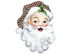 Santa Claus Head With Leopard Hat Christmas Digital Png Printed Backdrops Watercolor Illustration Digital Watercolor