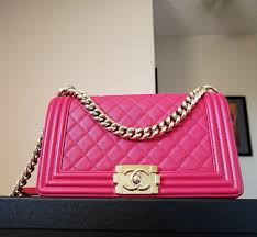Chanel Le Boy Pink Fuschia Caviar Medium Champagne Gold Hardware Bag Chanel Le Boy Chanel Ivory Bags