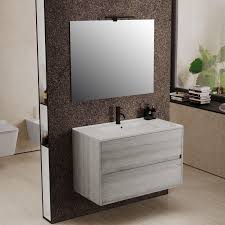 Il mobile da bagno da cm 80 è il mobile più ricercato e il più venduto. Mobile Bagno Sospeso 90 Cm Think Color Travertino Lavabo In Ceramica E Specchio