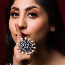 Sun Motif with Ruby Red Stones Temple Adjustable Ring