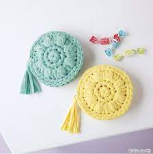 簡単 ズパゲッティ初心者さんにおすすめ 丸型ポーチの作り方 ぬくもり ドイリーのかぎ針編み図 編み物 小物 かぎ針編み ポーチ