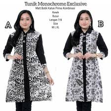 Warna hitam mencerminkan kemewahan, terlebih jika dipadukan dengan 13. Jual Tunik Monochrome Series Kombinasi Motif Hitam Putih Baju Batik Atasan Wanita Terbaru Modern Murah Tempatniaga