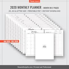 2021 Monthly Planner 12 Month Calendar A4 A5 Letter Size Filofax A5 Planner Design Planner Refills Planner Inserts Planner Printable Instant Download In 2020 Planner Template Planner Inserts Planner Pages