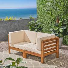 Dawson Outdoor Modular Acacia Wood Loveseat With Cushions Teak And Beige Walmart Com Patio Sectional Outdoor Loveseat Outdoor Furniture Sets