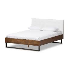 (+ bed size) free shipping 26. Mitchell Walnut Wood White Faux Leather King Size Platform Bed Walmart Com Walmart Com
