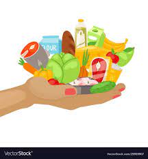 Daily Menu Products Meal For Every Day Healthy Food On Hand Cartoon Vector Illustration Vegetables Fish Br Healthy Food Art Food Cartoon Food Illustrations