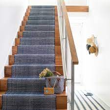Herringbone Chevron Handwoven Cotton Indigo Area Rug Stair Runner Carpet Carpet Stairs Foyer Decorating