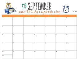 Free Printable September 2018 Monthly Calendar September Calendar Calendar Template Calendar Printables