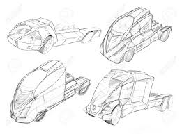 Draw a rectangle for the main section of the truck. Black And White Pencil Concept Art Drawing Of Set Of Futuristic Stock Photo Picture And Royalty Free Image Image 113856640