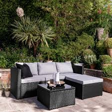 Black rattan garden sofa sets. 4 Seater Rattan Corner Sofa Set Black Weave Laura James