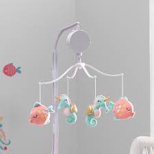 These realistic baby fish mobile can be customized as gifts. Ocean Mist Pink Aqua Seahorse Fish Musical Baby Crib Mobile
