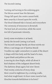 The Second Coming William Butler Yeats Prophetic Poem Describing The World Dictator Described In The Book Of Re Yeats Poems Writing Poetry Poetry Words