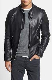 7 Diamonds Brando Black Leather Moto Jacket With Suede Trim Online Only Nordstrom Black Leather Moto Jacket Jackets Men Fashion Leather Jacket Men